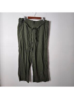 J. Jill Linen Stretch Size M Linen Blend Wide Leg Green Cropped Belted Pants